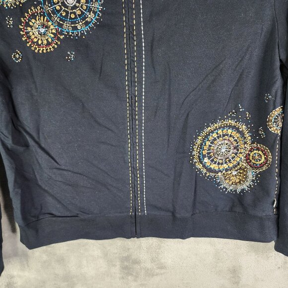 Womens Black Zenergy By Chicos Embroidered Beaded Jacket Full ZIp Size 3 (XL) - Picture 3 of 11